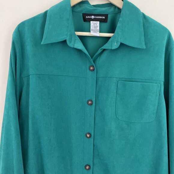 VTG 90s Sag Harbor Women's Shirt Shacket Size 18 Kelly Green Brushed Twill NWT - Picture 3 of 12